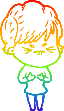 Orijinal gökkuşağı gradyan çizgi çizimi hayal kırıklığına uğramış bir kadının