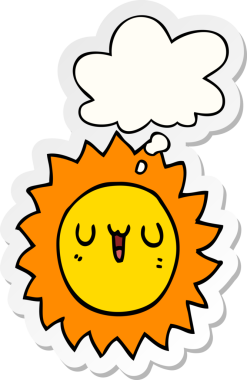 Yazılı çıkartma olarak düşünce baloncuğu olan orijinal çizgi film güneşi