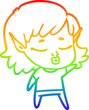 Orijinal gökkuşağı gradyan çizimi güzel bir elf kızının çizimi