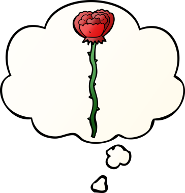 Yumuşak eğimli düşünce baloncuklu orijinal karikatür çiçeği