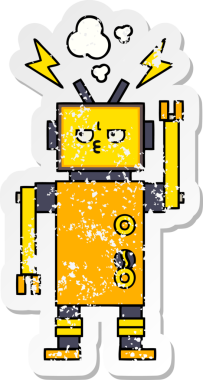 Sevimli bir çizgi film robotunun orijinal üzgün çıkartması.