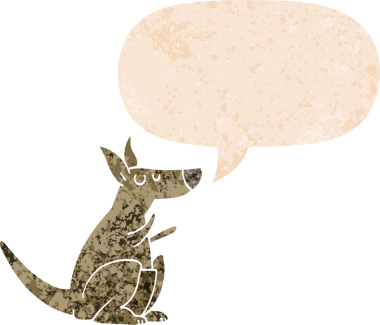 orijinal çizgi film kangurusu konuşma baloncuğu ile grunge sıkıntı retro desenli stil