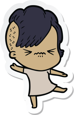 Sinirli hippi bir kızın orijinal çıkartması.