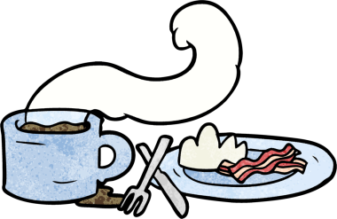 Kahveyle pastırmanın orijinal karikatür kahvaltısı.