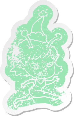 Orijinal, güzel bir çizgi film. Noel Baba şapkası takmış, koşan uzaylı bir kızın çıkartması.