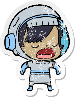 Çizgi filmdeki astronot bir kadının orijinal sıkıntılı çıkartması