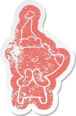 Orijinal mutlu çizgi film Noel Baba şapkası takan kutup ayısı çıkartması.