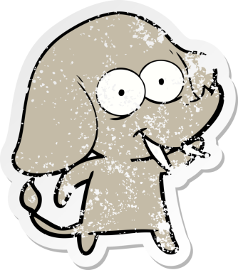 Mutlu bir karikatür filinin orijinal üzgün çıkartması.