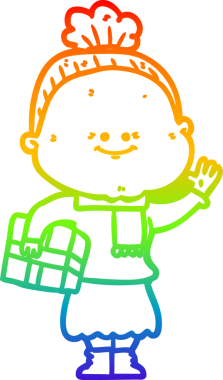 Orijinal gökkuşağı gradyan çizgi çizimi mutlu yaşlı bir kadının