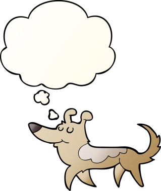 Düz eğimli düşünce baloncuğu olan orijinal çizgi film köpeği