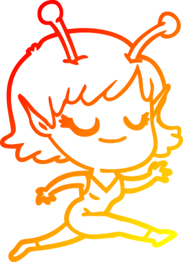 Orijinal sıcak çizgi çizimi gülümseyen uzaylı kız çizgi filminin çizimi.