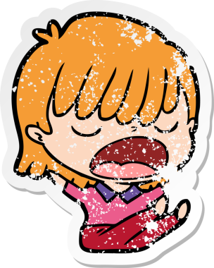 Karikatürdeki bir kadının sesli konuşmasının orijinal sıkıntılı çıkartması.