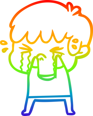 Orijinal gökkuşağı gradyan çizgi çizimi bir çizgi film çocuğu ağlıyor