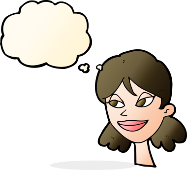 orijinal çizgi film mutlu kadın yüzü düşünce kabarcığı ile