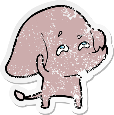 Bir karikatür filinin orijinal kederli çıkartması.