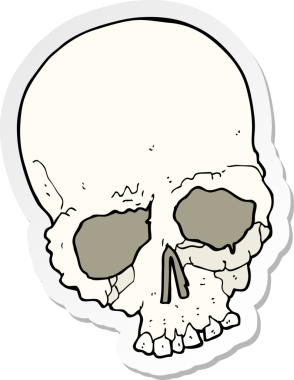 Orijinal bir karikatür çıkartması. Ürkütücü eski bir kafatası.