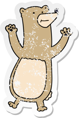 Garip bir el çizimi çizgi film ayısının orijinal sıkıntılı çıkartması.