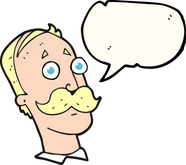 Orjinal serbest konuşma balonu çizilmiş bıyıklı karikatür adam