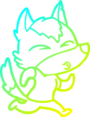 Orijinal soğuk eğimli çizgi çizgi çizgi film karakteri bir kurt koşuyor.