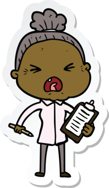 Kızgın yaşlı bir kadının orijinal çıkartması.