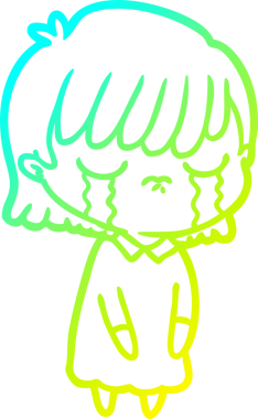 Ağlayan bir karikatür kadının orijinal soğuk gradyan çizimi