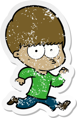 Gergin bir çizgi film çocuğunun orijinal sıkıntılı çıkartması.