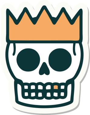 Orijinal dövme stili geleneksel bir kafatası ve taç stili.