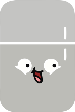 Buzdolabının orijinal düz renkli retro karikatürü.