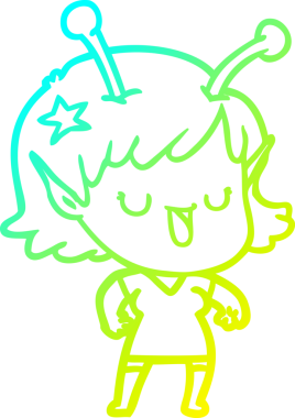 Mutlu bir uzaylı kız çizgi filminin gülen orijinal soğuk gradyan çizimi.