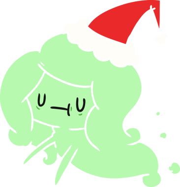 Orijinal el çizimi Kawaii hayaletinin Noel karikatürü.