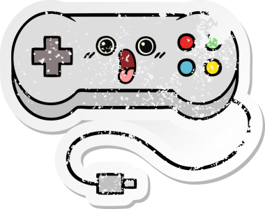 Sevimli bir çizgi film oyun denetleyicisinin orijinal sıkıntılı etiketi