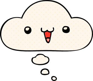 Çizgi roman tarzında düşünce baloncuğu olan orijinal mutlu yüz karikatürü.