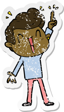 Heyecanlı bir karikatürün orijinal sıkıntılı çıkartması.