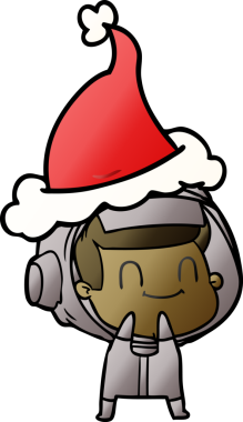 Orijinal mutlu el çizimi, Noel Baba şapkası takan astronot çizimi.