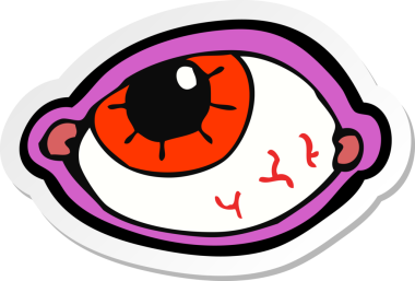 Orijinal bir çizgi film çıkartması. Ürkütücü bir göz.