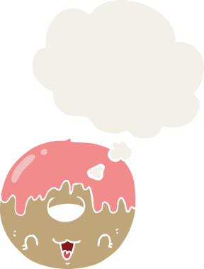 Geçmişe dönük düşünce baloncuğu olan orijinal tatlı çizgi film çöreği.