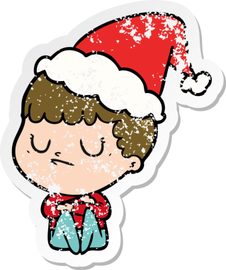 Orijinal el, Noel Baba şapkası takan huysuz bir çocuğun çizilmiş çıkartması.