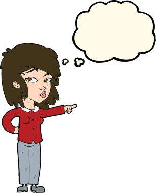 Orijinal çizgi film kadını düşünce balonunu işaret ediyor.