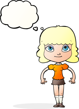 Düşünce balonu olan orijinal çizgi film kızı.
