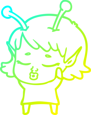 Güzel bir uzaylı kız çizgi filminin orjinal soğuk gradyan çizimi.