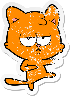 Sıkılmış çizgi film kedisinin orijinal sıkıntılı çıkartması.