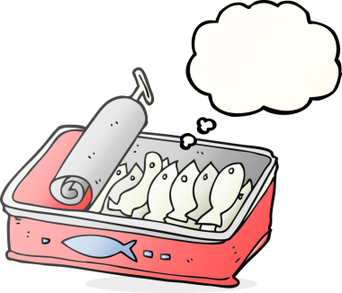 Orijinal serbest çizim baloncuklu sardalya konservesi.