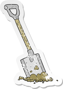 Topraktaki çizgi film küreğinin orijinal gerilimli yapıştırması.