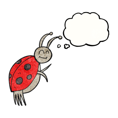 Orjinal freehand çizilmiş düşünce kabarcığı çizgi film desenli uğurböceği