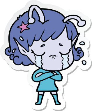 Ağlayan uzaylı bir kızın orijinal çıkartması.