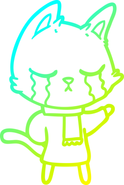 Kış kıyafetleri giymiş ağlayan çizgi film kedisinin orijinal çizimi.