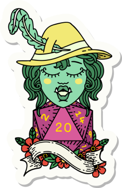 Doğuştan yirmi zarlı yarı ork ozanın orijinal çıkartması.