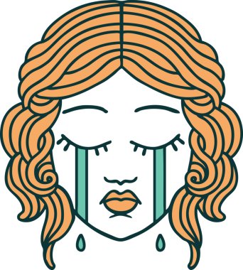 Orijinal ikonik dövme stili ağlayan kadın yüzü.