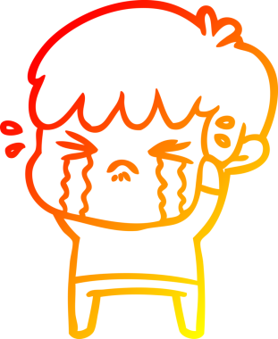 Ağlayan çizgi film karakterinin orjinal, sıcak çizgi çizimi.