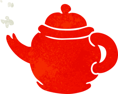 Orijinal el çizimi eski çizgi film karalaması mavi çay demliği